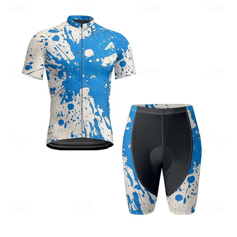 Men's Cycling Jersey with Shorts Graffiti Short Sleeve Bike Clothing Suit with 3 Rear Pockets Mountain Bike MTB Road Bike Cycling Front Zipper Sweat wicking Comfortable Breathable Sports Yellow Blue2