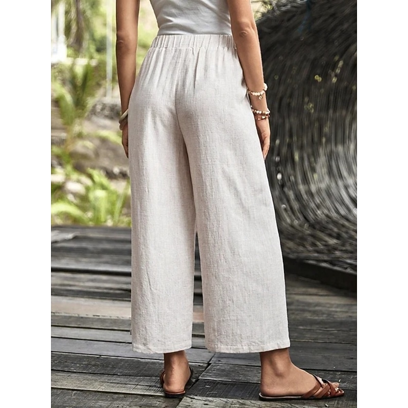 Women's Wide Leg Chinos Basic Full Length High Waist Plain High Cut Comfort Outdoor Micro-elastic Vacation Street Daily Apricot Summer Spring Regular Fit2