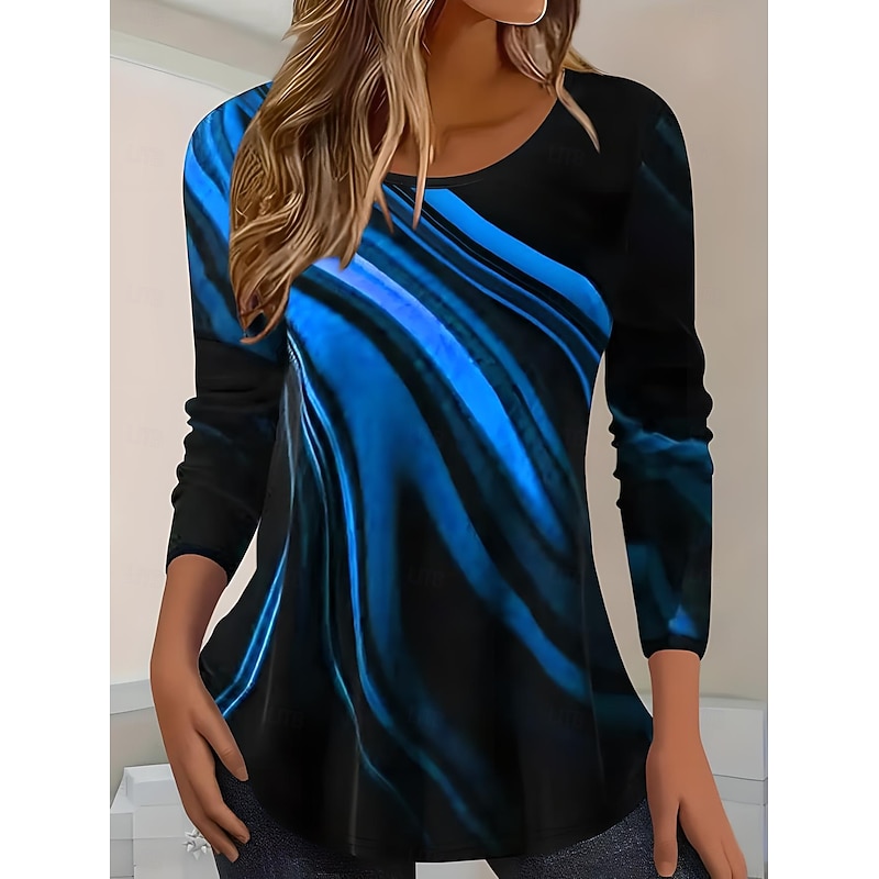 Women's T shirt Long Sleeve Crew Neck Long Sleeve Tunic Striped Color Gradient Elegant Vintage Regular Tops Daily Going out Weekend Print Yellow Red Blue Gray Prefall3
