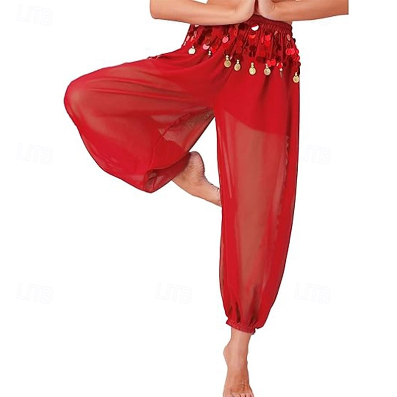Women's Belly Dance Costume Coin Lantern Pants Side Split Sequin Shiny Harem Pants Arabic Halloween Trousers3