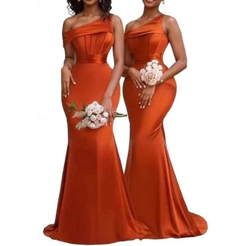 A-Line Bridesmaid Dress One Shoulder Sleeveless Elegant Floor Length Chiffon with Split Front 20223