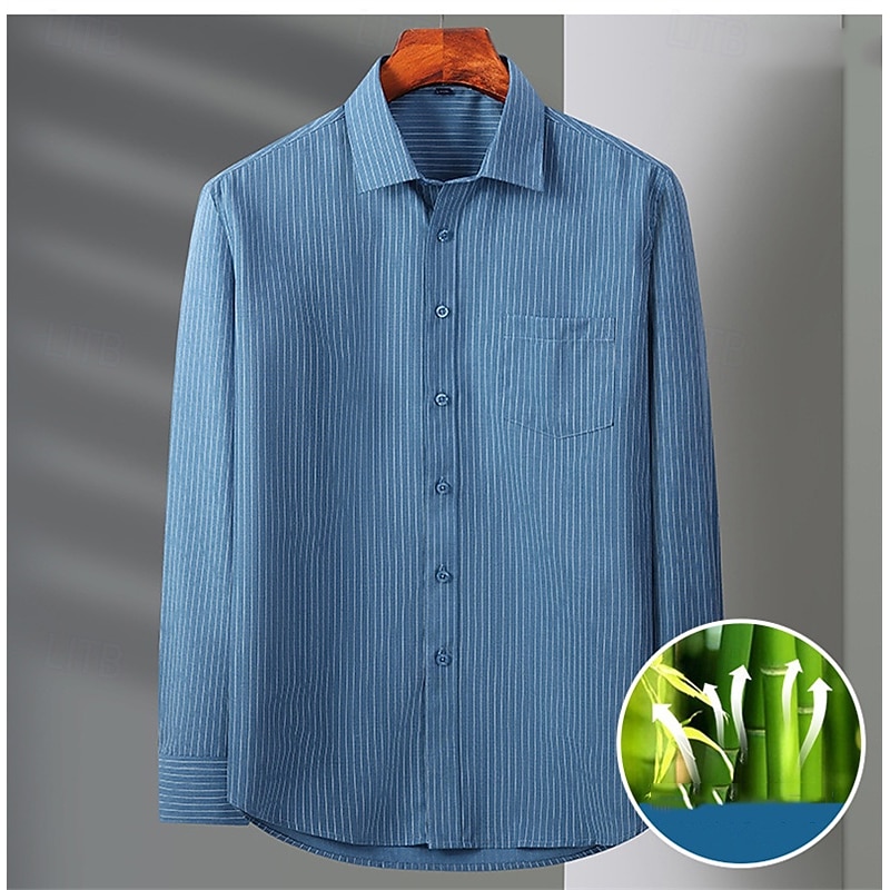 Men's Shirt Summer Shirt Casual Shirt Button Up Shirt Black Pink Blue Dark Blue Light Blue Long Sleeve Stripes Lapel Vacation Hawaiian Button-Down Clothing Apparel Bamboo Fiber Fashion Casual4