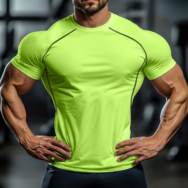 Men's T Shirt Muscle Shirt Moisture Wicking Shirts Short Sleeve Crew Neck Summer Plain Sports Lightweight Gymnatics Sporty Fitness Red black Black White Top Tee for Men2
