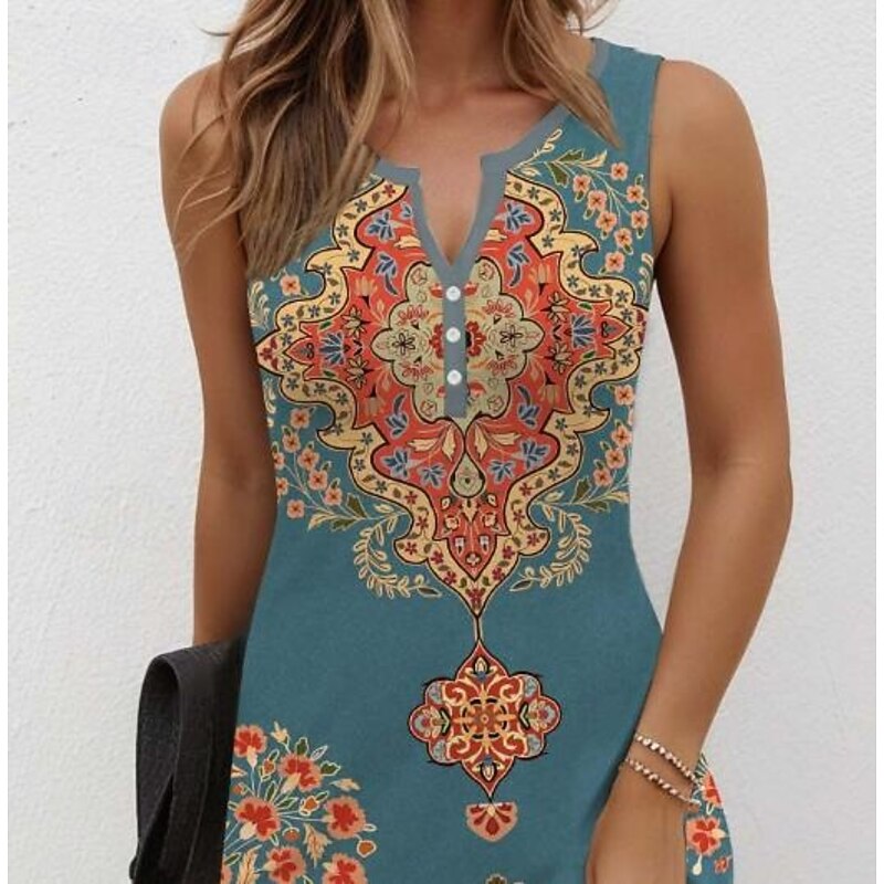 Women's Mini Dress Casual Dress Petite Dress Sundress Summer Dress Casual Vacation Daily Holiday Regular Fit Floral Graphic Bohemian Sleeveless V Neck Red Navy Blue Blue Purple Summer2