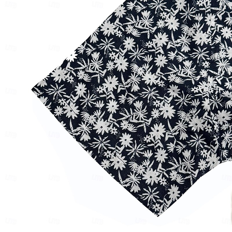 Men's 100% Linen Floral Vine Shirt Button Down Shirt Casual Shirt Short Sleeve Vintage Hawaiian Casual Performance Wedding Anniversary Spring Summer Turndown Button Up Printing Navy Blue4