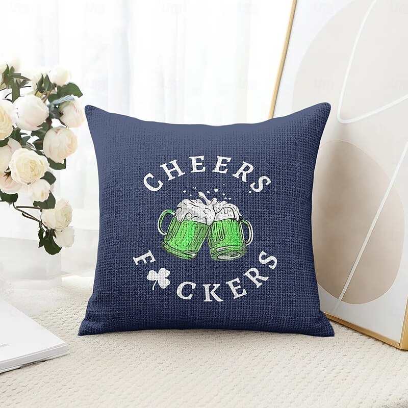 Saint Patrick's Day Decorative Toss Pillows Cover 1PC Soft Square Couch Cushion Case Pillowcase for Bedroom Livingroom Sofa Chair Irish Cheers Beer4