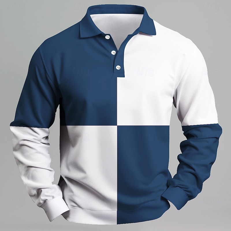 Men's Stripes Rugby Polo Long Sleeve Polo Shirts Collared Shirts Casual School Outdoor Business Athleisure 3D Print Spring Fall Blue Brown Green2