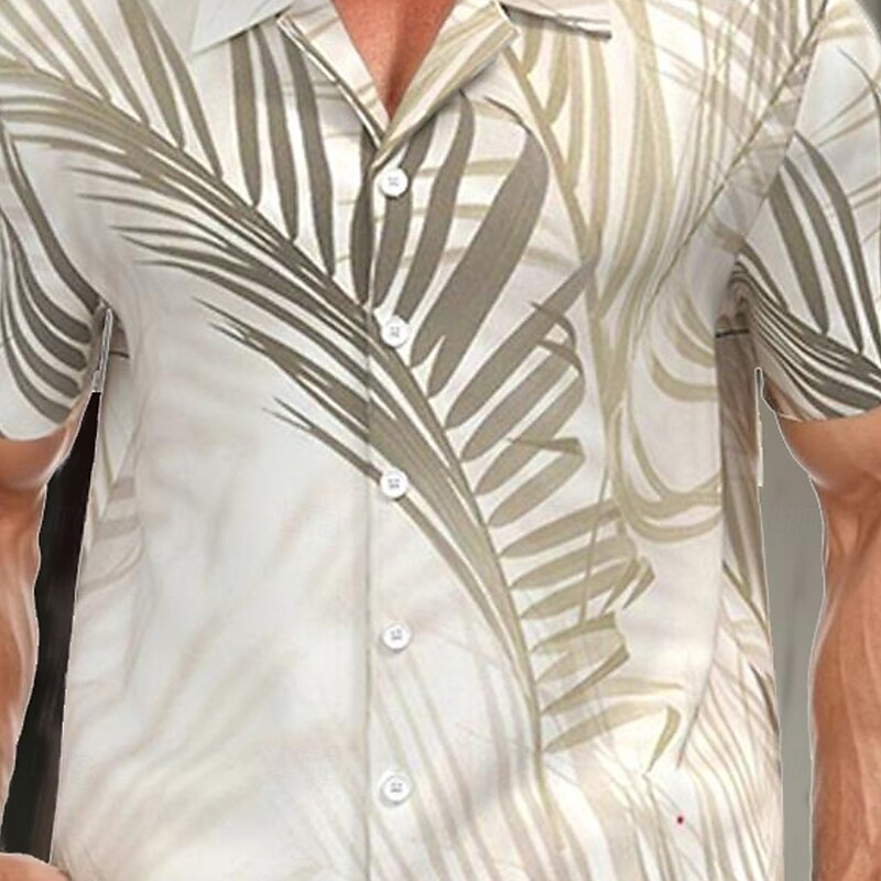 Men's Palm Leaf Tropical Plants Summer Hawaiian Shirt Camp Collar Shirt Aloha Shirt Short Sleeve Hawaiian Resort Vacation Holiday Beach Wear Summer Spring Cuban Collar Button Up 3D Print Beige2
