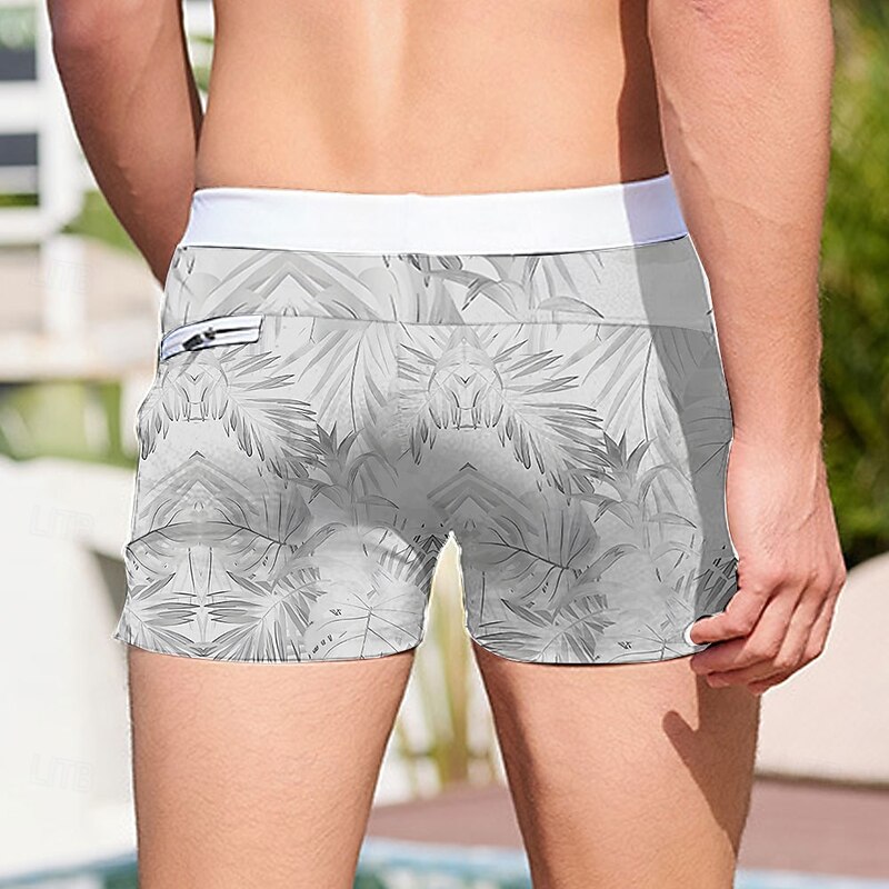 Men's Palm Leaf Tropical Plants Swim Trunks Swim Shorts Board Shorts Mid Waist 3D Print Hawaiian Surfing Holiday Beach Drawstring with Mesh lining Elastic Waist Designer Clothing Apparel2