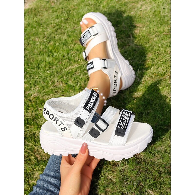 White Sporty Chunky Sandals for Women – Trendy Platform Sneakers with Adjustable Straps, Perfect for Casual Outings and Active Days4