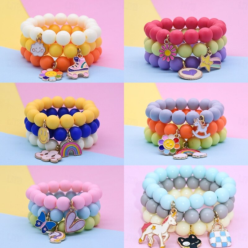 3pcs Cute Sun Flower, Rainbow Charm Beaded Unicorn Sun Flower Rainbow Bracelets Set
