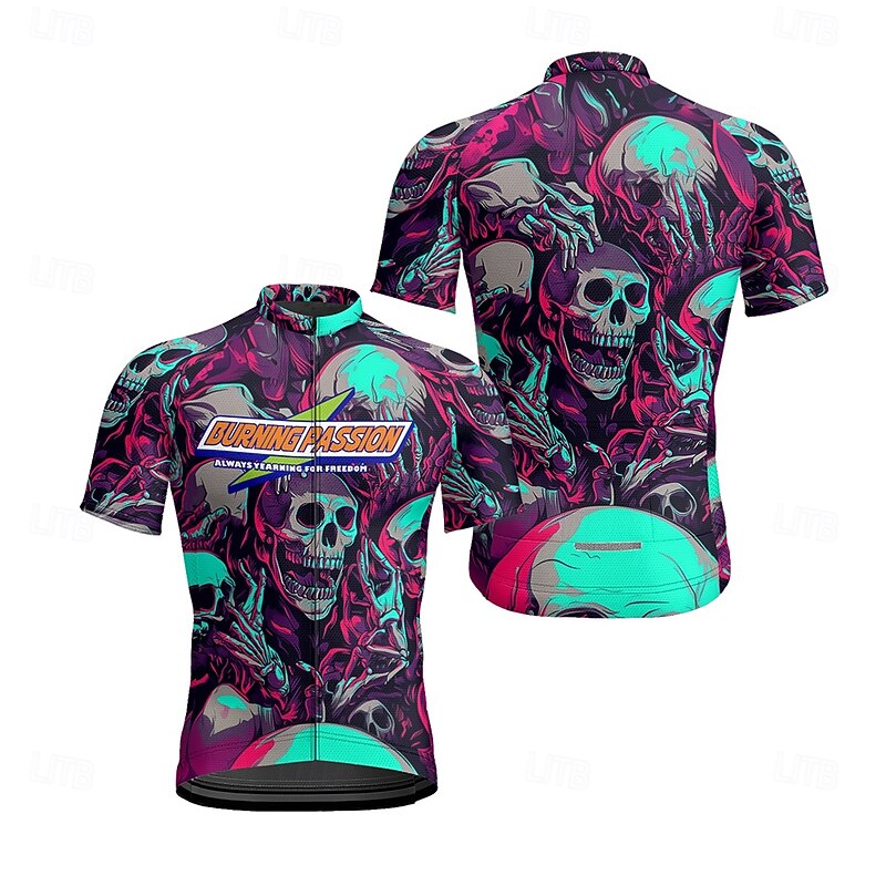 Men's Cycling Jersey Skull Short Sleeve Bike Tee Tshirt Jersey with 3 Rear Pockets Mountain Bike MTB Quick Dry Anatomic Design Wicking Breathable Sports Dark Purple Blue Purple Clothing Apparel