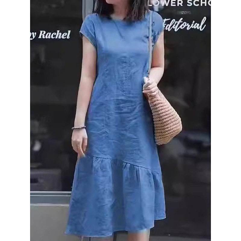 Women's Maxi Dress Casual Dress Cotton Linen Dress A Line Dress Basic Casual Vacation Daily Regular Fit Plain Short Sleeve Crew Neck Yellow Red Blue Purple Summer2