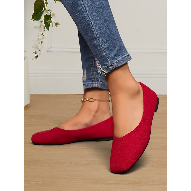 Women's Faux Suede Classic Square Toe Slip-On Flats for Everyday Wear, Office & Travel