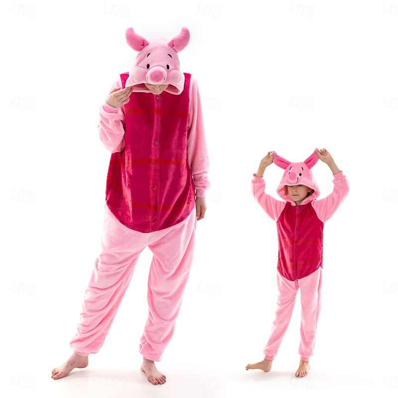 Kid's Adults' Cartoon Patchwork Group Costume Nightwear Onesie Pajamas Carnival Costume Piggy / Pig Animal Onesie Pajamas Kigurumi Pajamas Funny Costume For Men and Women Boys and Girls Carnival