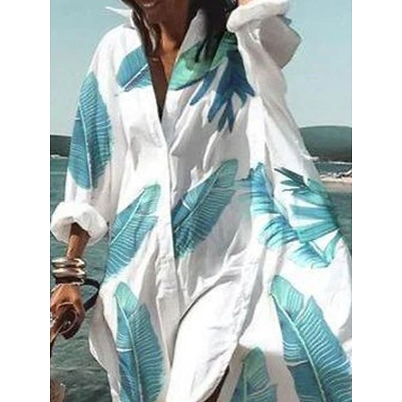 Women's Long Dress Maxi Dress Shirt Dress Casual Dress Stylish Casual Vacation Daily Loose Fit Graphic Long Sleeve Shirt Collar White Yellow Pink Light Blue Summer Spring Fall3