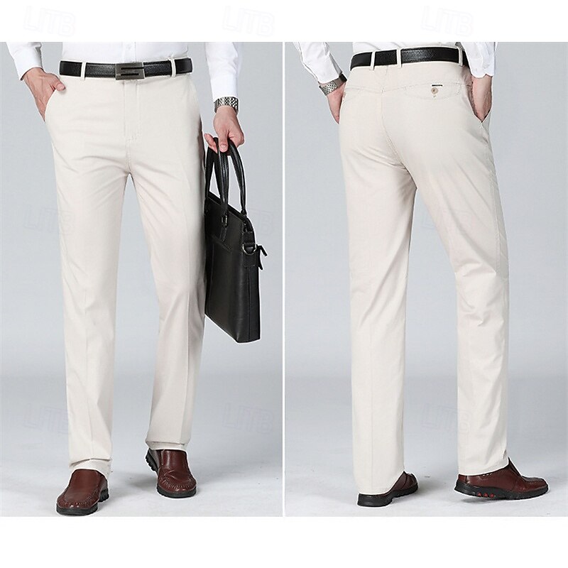 Men's Dress Pants Trousers Chinos Buttons Pocket Plain Comfort Formal Party Work Fashion Classic Style Dark Khaki Light Khaki Micro-elastic3