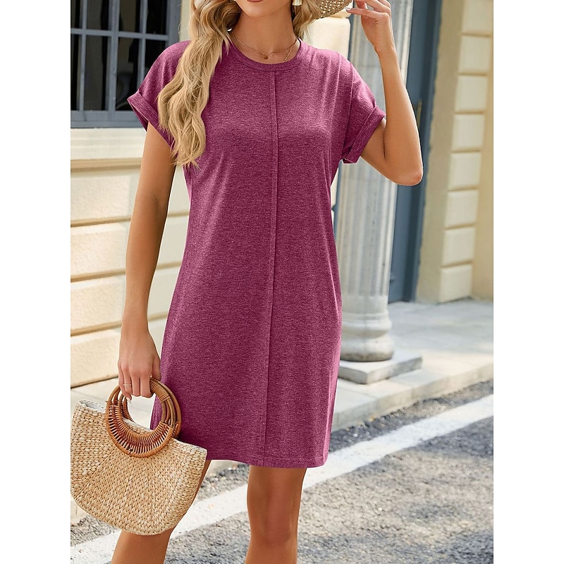 Women's Mini Dress Casual Dress A Line Dress Basic Casual Vacation Casual Daily Regular Fit Plain Short Sleeve Crew Neck Wine Green Dark Blue Gray Summer Spring2