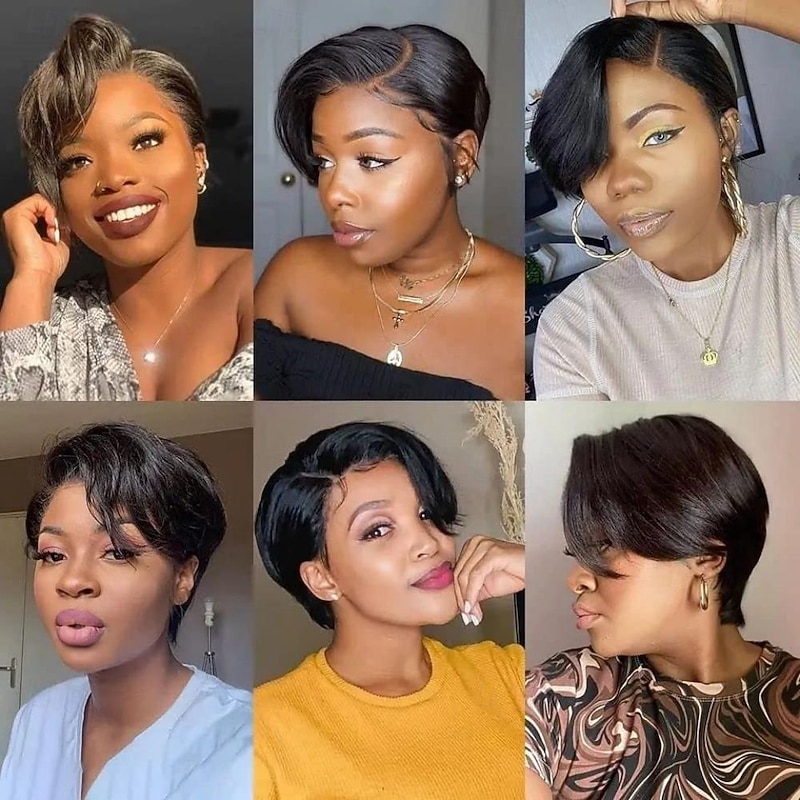 Short Bob Pixie Cut 13X4X1 Lace Wigs Human Hair Black Women Transparent Straight Lace Front Brazilian Hair Wear and Go Wig4