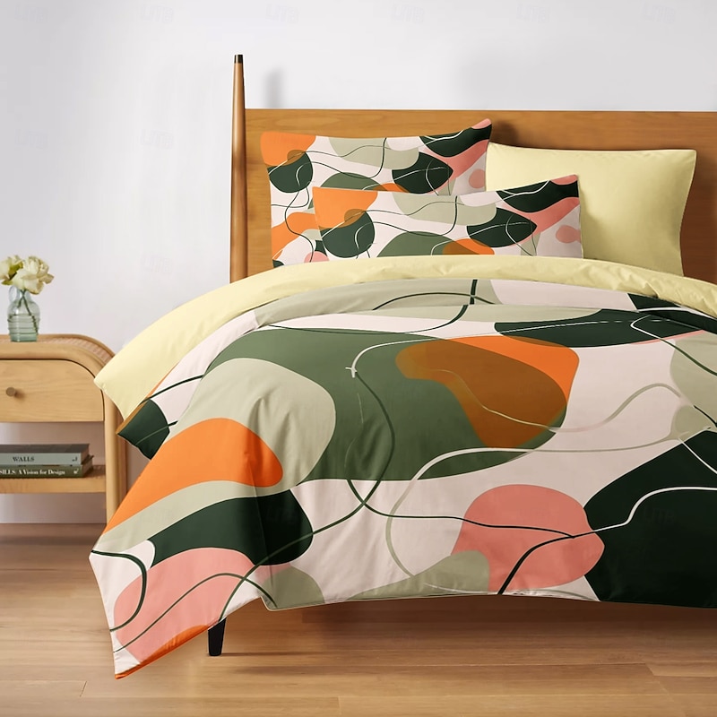 100% Cotton Duvet Cover Set Colorful Geometry Pattern Comforter Set Soft 3-Piece Luxury Bedding Set Home Decor Gift King Queen Full Sizehree Piece Set