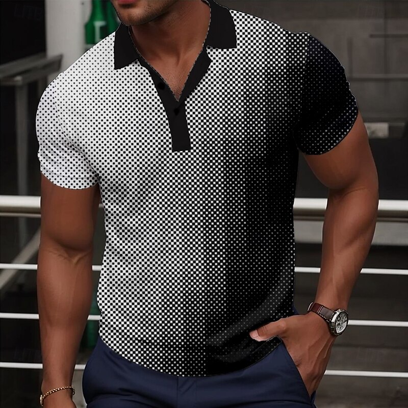 Men's Ombre Geometic Polo Short Sleeve Polo Shirts Collared Shirts Casual School Outdoor Athleisure Daily Wear 3D Print Summer Black