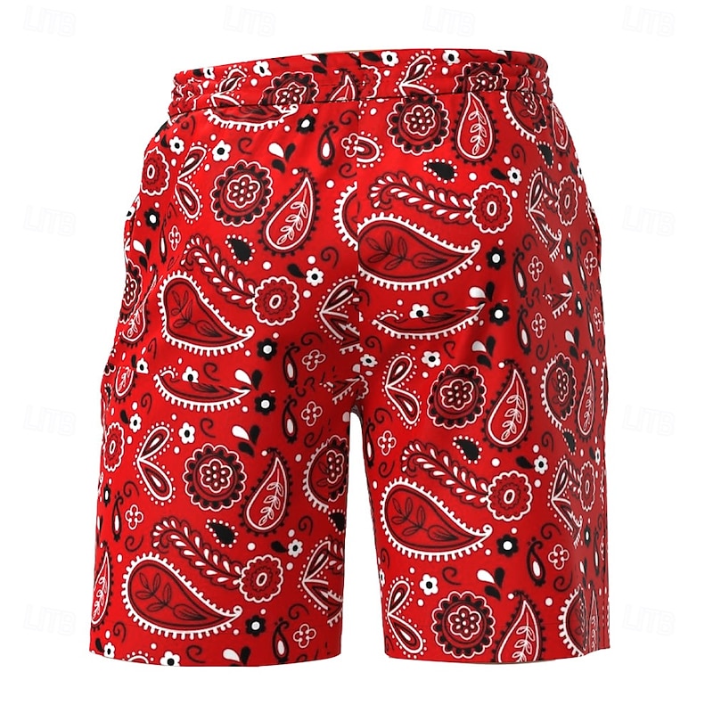Men's Paisley Ethnic Swim Shorts Board Shorts Swimming Trunks Mid Waist Streetwear Hawaiian Casual Daily Holiday Pocket Drawstring Elastic Waist Designer Clothing Apparel2