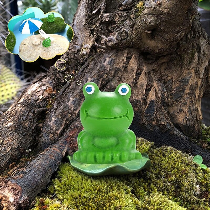 Tiny Frog- Mini Resin Animals, Mini Frogs Garden Decor, Green Resin Frog Figurines, Challenge Hiding Frog Game, Fairy Garden Miniature Moss Landscape Display3