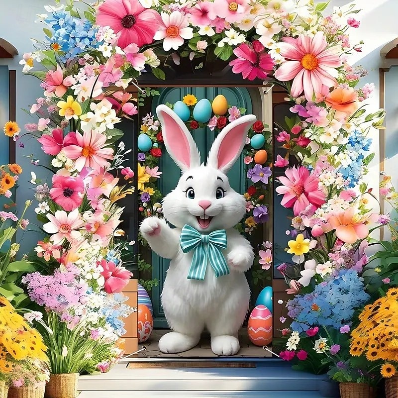 Door Decorations Door Covers Rabbit Eggs Door Tapestry Door Curtain Decoration Backdrop Indoor/Outdoor Door Banner for Front Door Farmhouse4