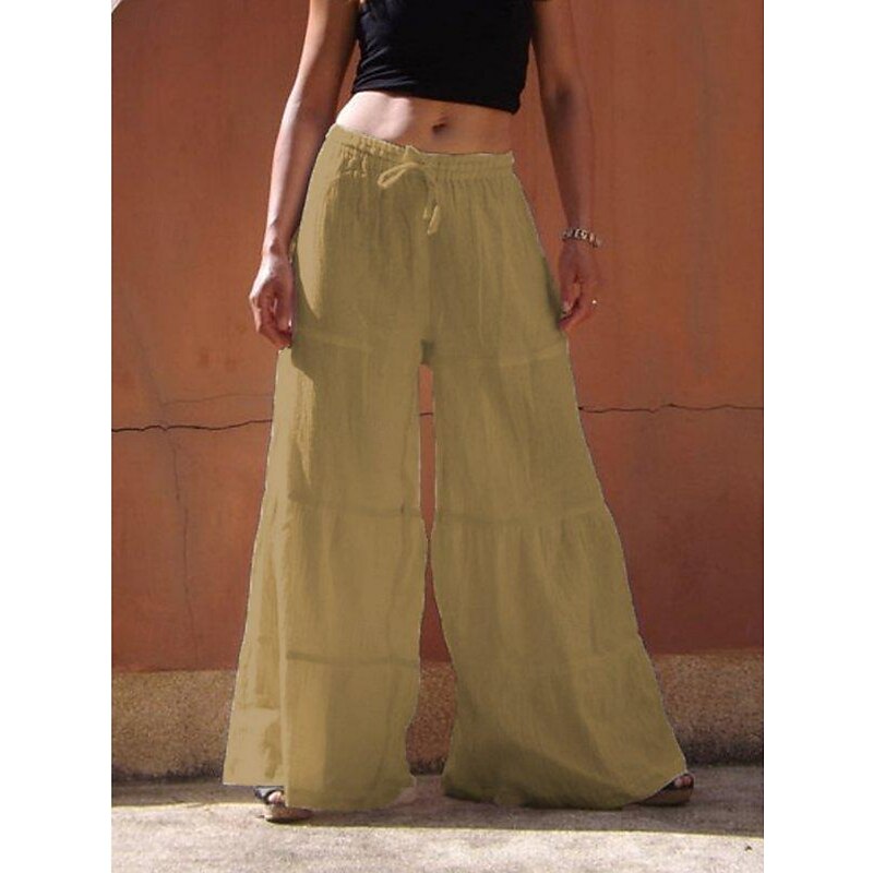 Women's Wide Leg Chinos Fashion Streetwear Full Length High Waist Plain Pocket Elastic Waistband Comfy Soft Comfortable Micro-elastic Outdoor Street White Khaki Light Blue Summer Spring Regular Fit