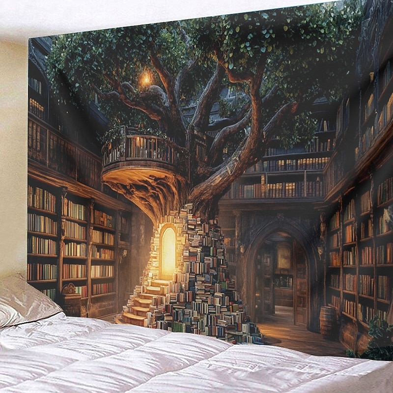 Landscape Tree House Hanging Tapestry Wall Art Large Tapestry Mural Decor Photograph Backdrop Blanket Curtain Home Bedroom Living Room Decoration4