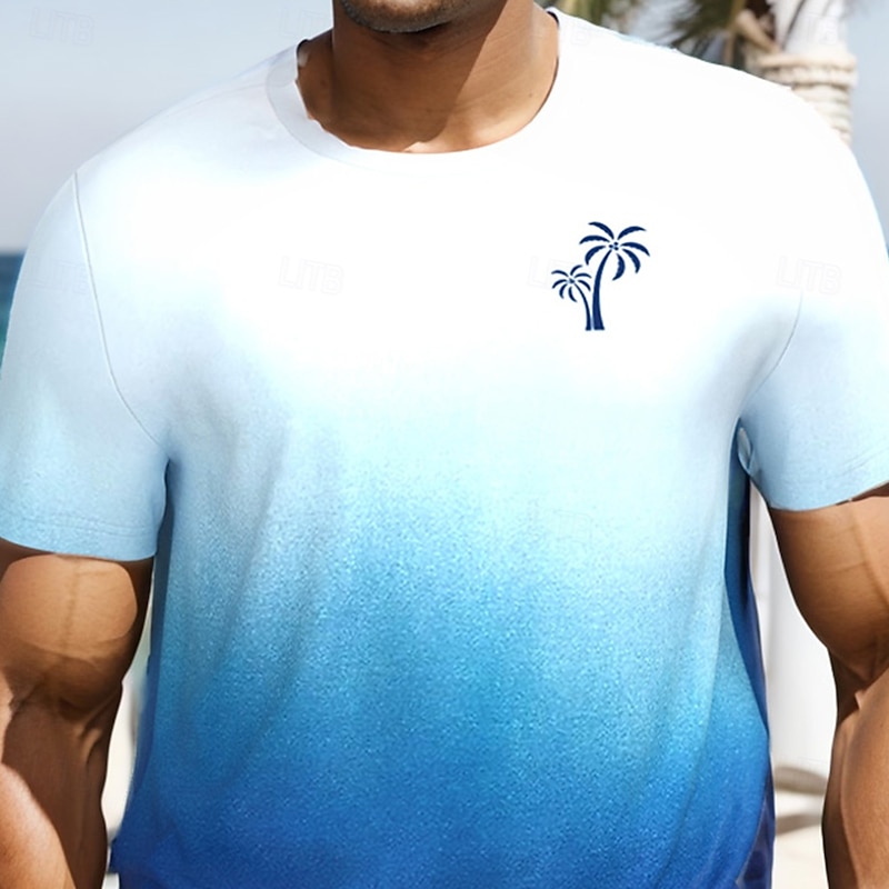 Men's Ombre Coconut Palm T Shirt Short Sleeve T shirt 3D Print Crew Neck Shirt Tropical Hawaiian Vacation Street Daily Blue Summer Spring Clothing Apparel S M L XL XXL XXXL2
