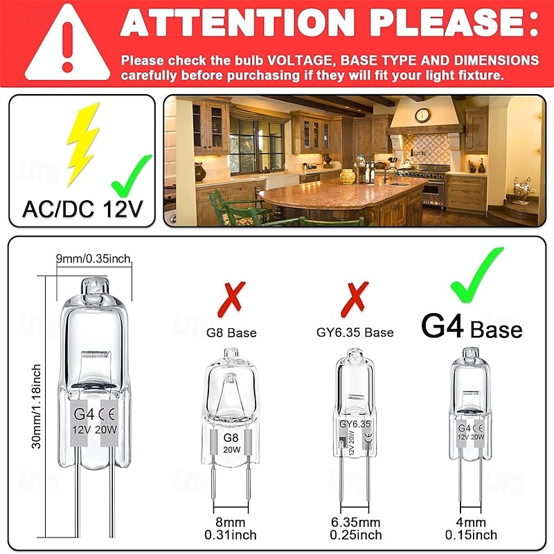 G4  Bi-pin Base Halogen Bulb 12V 10W 20W G4 Halogen Light Bulb for Under Cabinet Puck Light Chandeliers Accent Lights Track Lighting 20pcs2