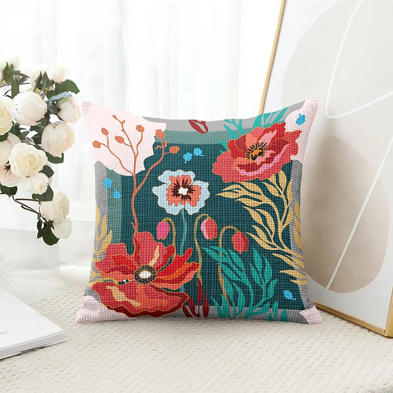 Floral Decorative Toss Pillows Cover 1PC Spring Summer Soft Square Couch Cushion Case Pillowcase for Bedroom Livingroom Sofa Chair