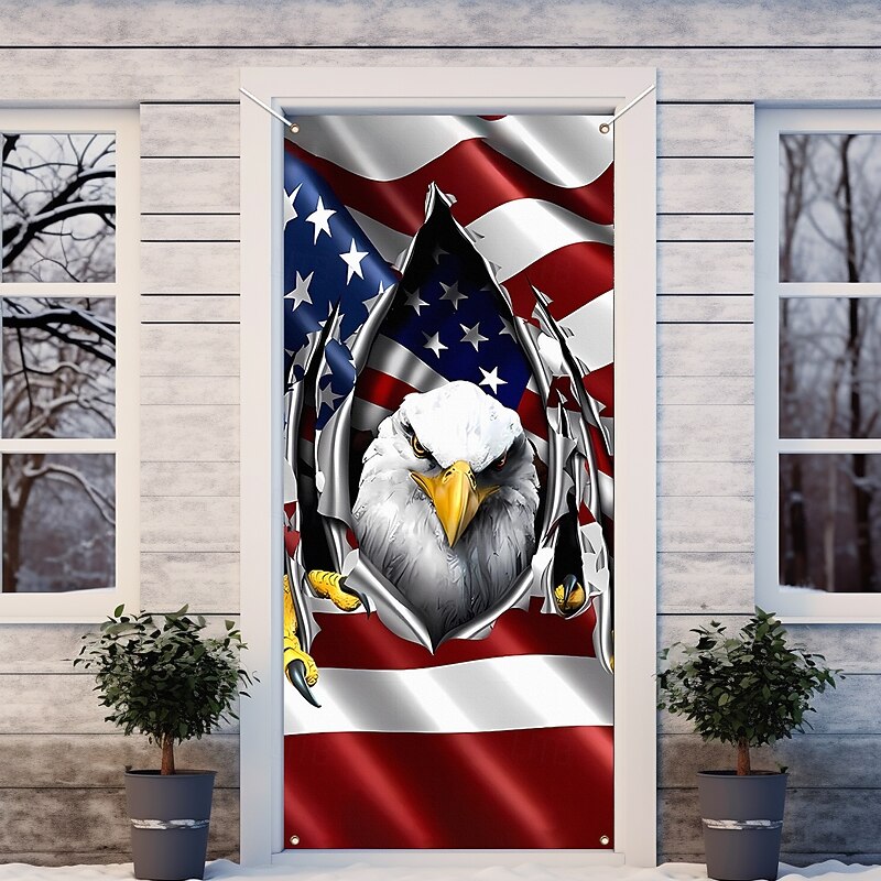 4th of July Independence Day Door Decorations Door Covers American Egale Door Tapestry Door Curtain Decoration Backdrop Indoor/Outdoor Door Banner for Front Door Farmhouse4