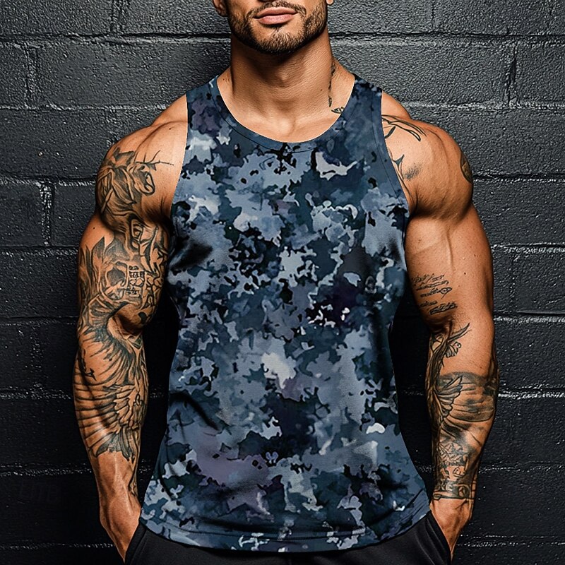 Men's Camo Camouflage T Shirt Vest Top Sleeveless T shirt 3D Print Crew Neck Shirt Vacation Casual Hawaiian Holiday Blue Green Gray Summer Spring Clothing Apparel S M L XL XXL XXXL2
