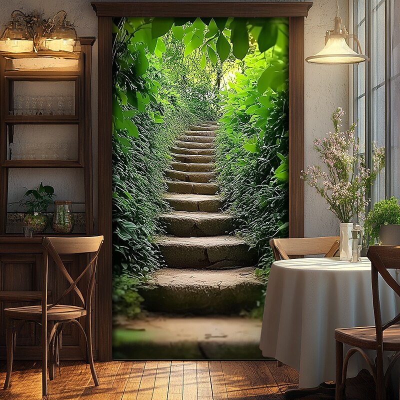 Landscape Door Decorations Door Covers Forest Stairs Door Tapestry Door Curtain Decoration Backdrop Indoor/Outdoor Door Banner for Front Door Farmhouse4