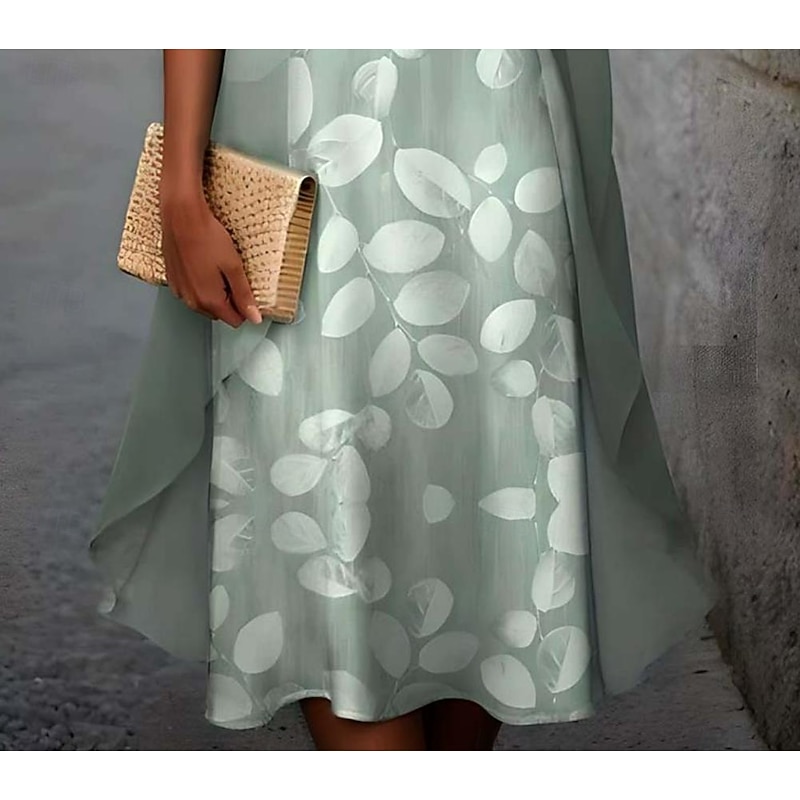Women's Graduation Dress Midi Dress Chiffon Dress Shift Dress Elegant Vacation Birthday Formal Wedding Wedding Guest Loose Fit Floral Half Sleeve Crew Neck Green Summer Spring Fall3