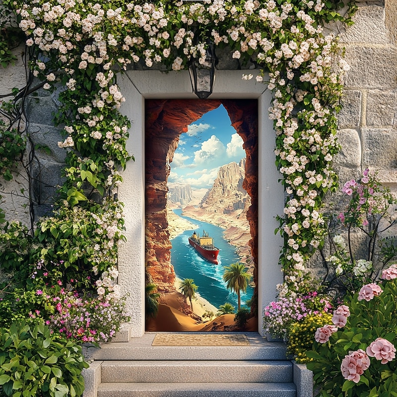 Landscape Door Decorations Door Covers Summer Cave Door Tapestry Door Curtain Decoration Backdrop Indoor/Outdoor Door Banner for Front Door Farmhouse2