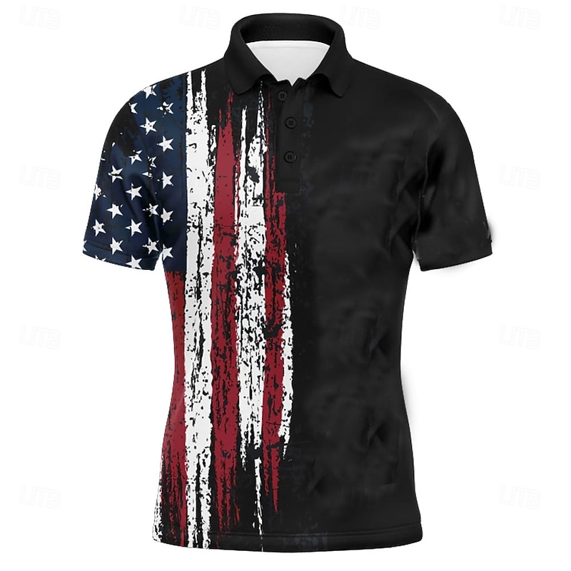 Men's American US Flag Veterans Polo Short Sleeve Polo Shirts Collared Shirts Vintage School Outdoor Daily Wear Home Wear 3D Print Summer Dark Blue