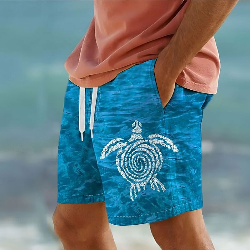 Men's Turtle Sea Creatures Swim Trunks Swim Shorts Board Shorts Mid Waist Streetwear Hawaiian Casual Holiday Beach Vacation Wear Pocket Drawstring Elastic Waist Designer Clothing Apparel