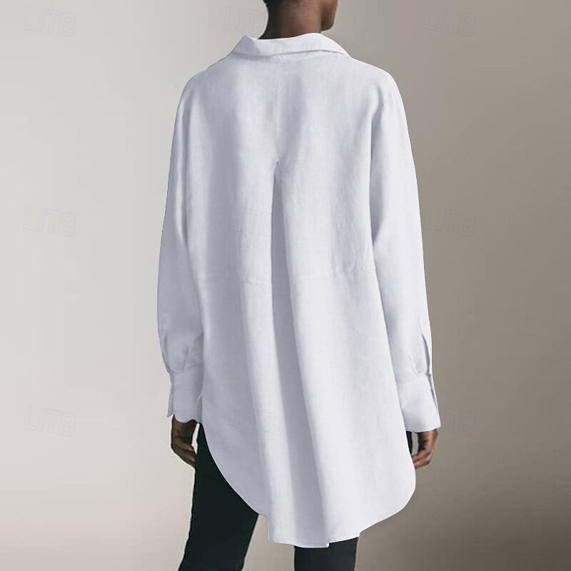 Women's Shirt Cotton Linen Shirts Linen Shirt Button Up Plain Daily Stylish Basic Long Sleeve Shirt Collar Regular Tops Work Daily Holiday Buttons Black White Blue Spring Fall2