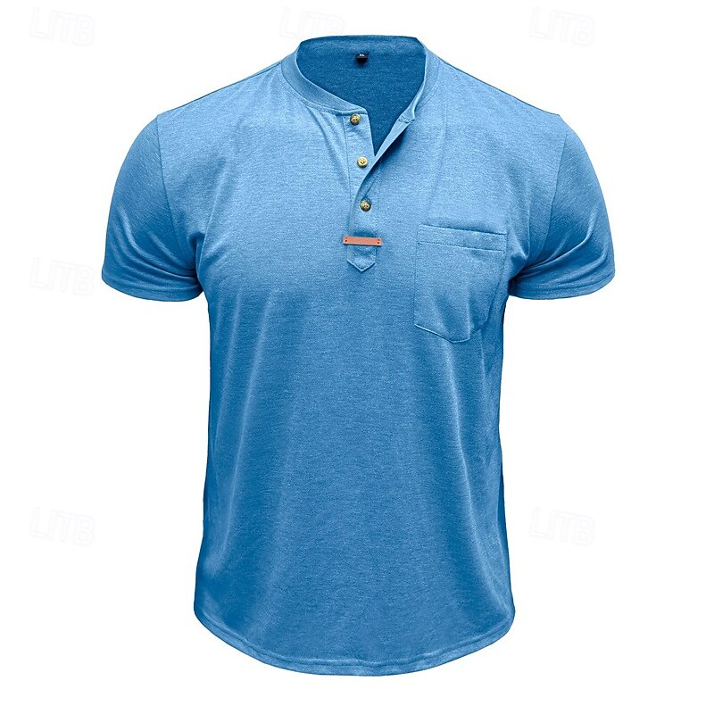 Men's Button T Shirt T Shirt Henley Shirt Tee Short Sleeve Henley Summer Plain Fashion Designer Basic Pocket Vacation Street Going out Black White Wine Top Tee for Men2