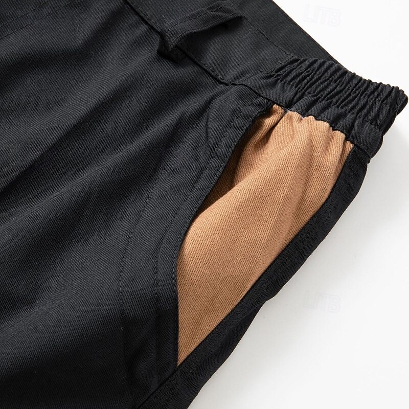Men's Cargo Shorts Shorts Hiking Shorts Elastic Waist Multi Pocket Color Block Plain Breathable Wearable Knee Length Outdoor Casual Daily Fashion Streetwear Black Green4