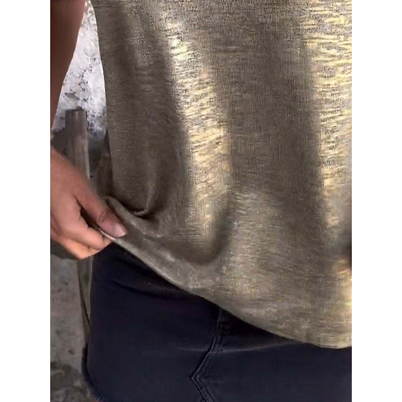 Women's T Shirt Plain Fashion Modern Casual Short Sleeve Crew Neck Regular Tops Daily Weekend Sequins Silver Black Gold Rainbow Summer Spring4