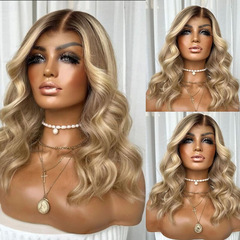 Unprocessed Virgin Hair 5x5 Closure 13x4 Lace Front Wig Short Bob Vietnamese Hair Wavy Blonde Multi-color Wig 130% 150% Density with Baby Hair Ombre Hair Highlighted / Balayage Hair Glueless For Women
