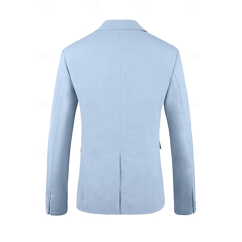 Men's Wedding Linen Suits Peaked Lapel Pink Sky Blue Fashion Casual Solid Colored Standard Fit 2 Piece Single Breasted One-button2