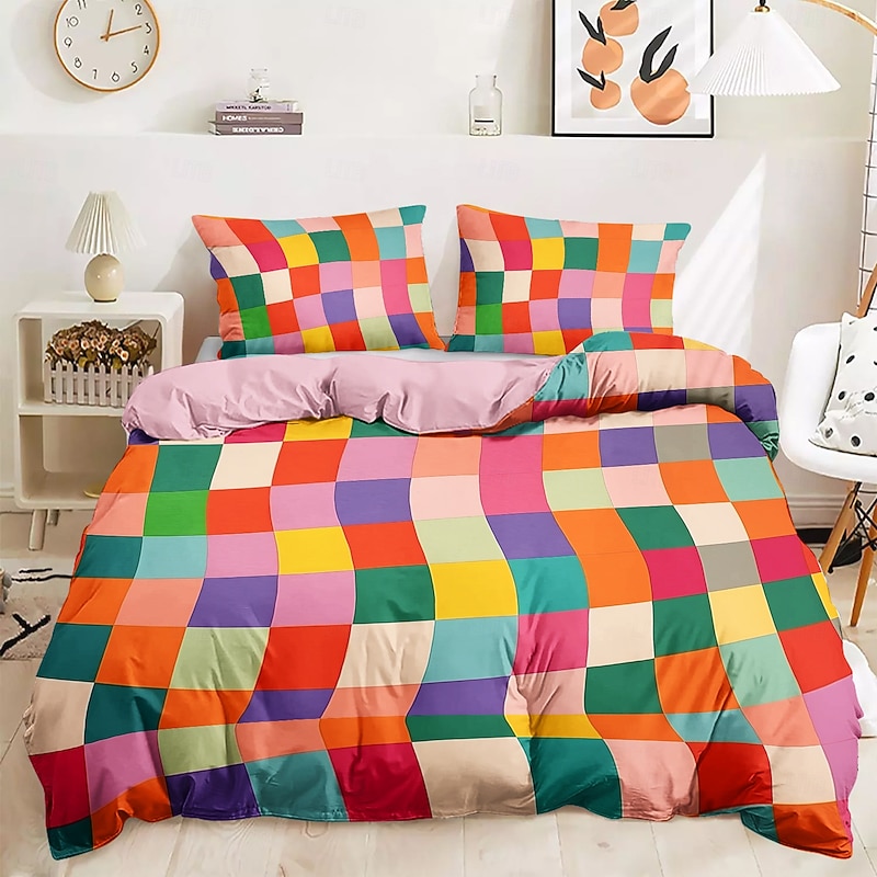 L.T.Home 100% Cotton Sateen Duvet Cover Set Reversible Premium 300 Thread Count Geometric Elite Bedding Set3