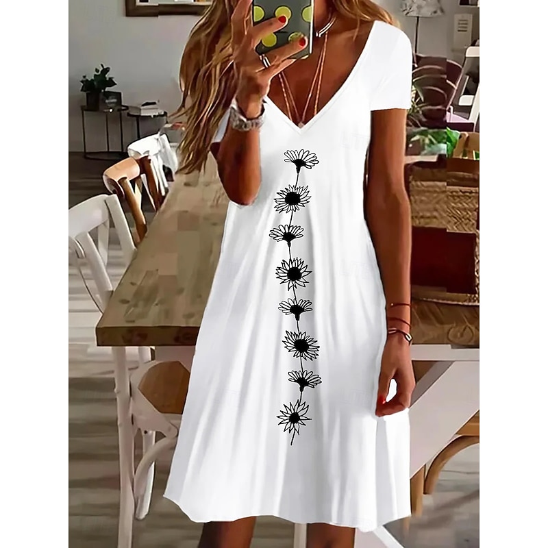 Women's Mini Dress Casual Dress Casual Daily Regular Fit Floral Short Sleeve Crew Neck White Summer
