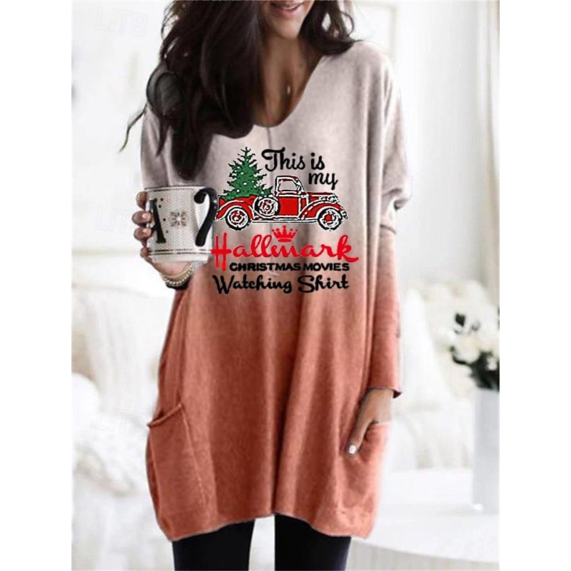 Women's Mini Dress Casual Dress Shift Dress Casual Batwing Sleeve Christmas Festival Loose Fit Print Long Sleeve V Neck Blue Purple Orange Gray Fall Winter3