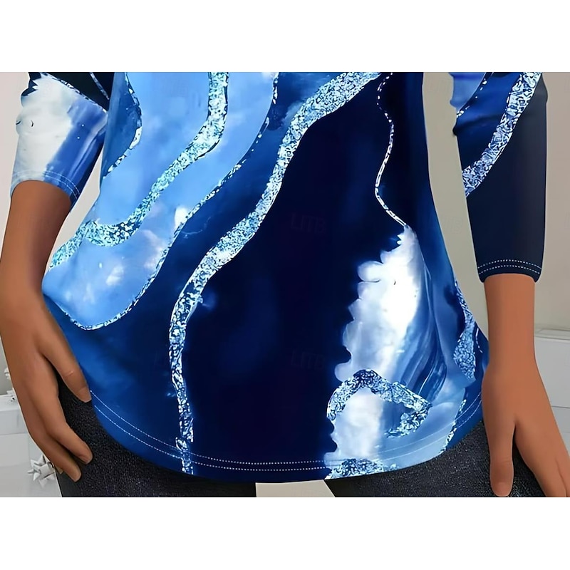 Women's T shirt Long Sleeve Crew Neck Long Sleeve Tunic Ombre Marble Elegant Vintage Regular Tops Daily Going out Weekend Print Black White Pink Navy Blue Blue Prefall3
